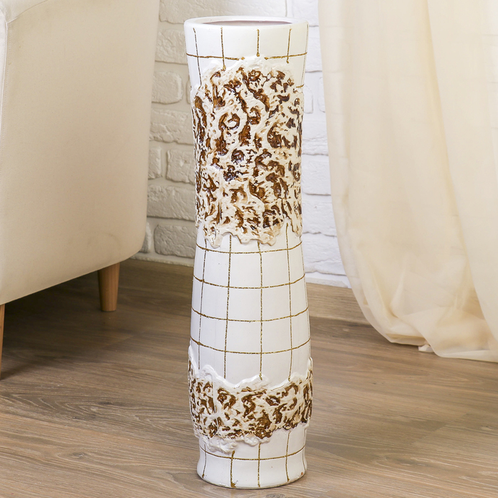 Ваза напольная "Цветочная плитка" белая, талия