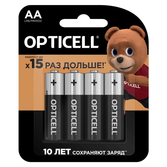 Батарейка алкалиновая OPTICELL, AA, LR6-4BL, 1.5В, блистер, 4 шт батарейка алкалиновая duracell basic lr6 тип aa блистер 2 шт