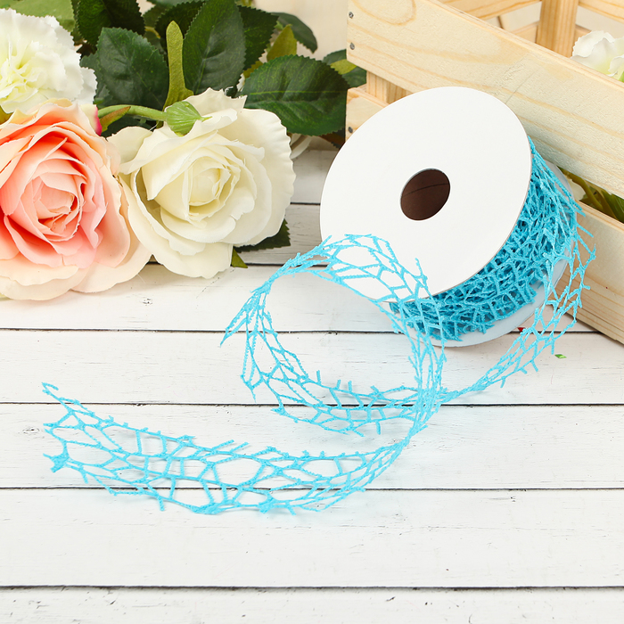 Лента упаковочная "Ажур", цвет голубой