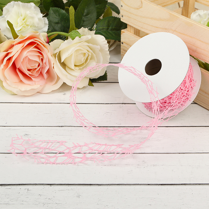 Лента упаковочная "Ажур", цвет розовый