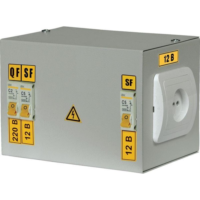 фото Ящик с понижающим трансформатором iek mtt12-012-0250 220/12в, 2 автоматических выключателя