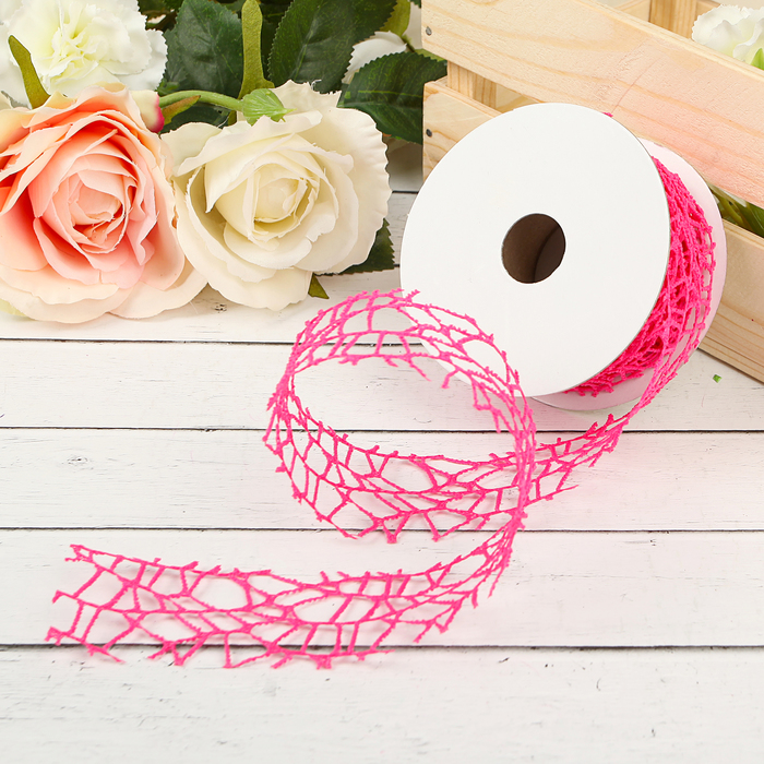 Лента упаковочная "Ажур", цвет тёмно-розовый