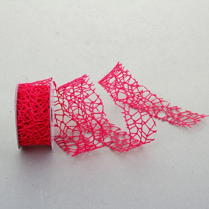 Лента упаковочная "Ажур", цвет тёмно-розовый