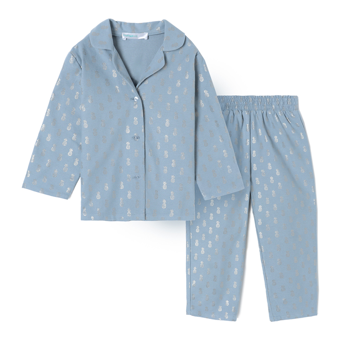 Пижама детская из фланели (рубашка, брюки) KAFTAN Ананасы, рост 98-104, голубой