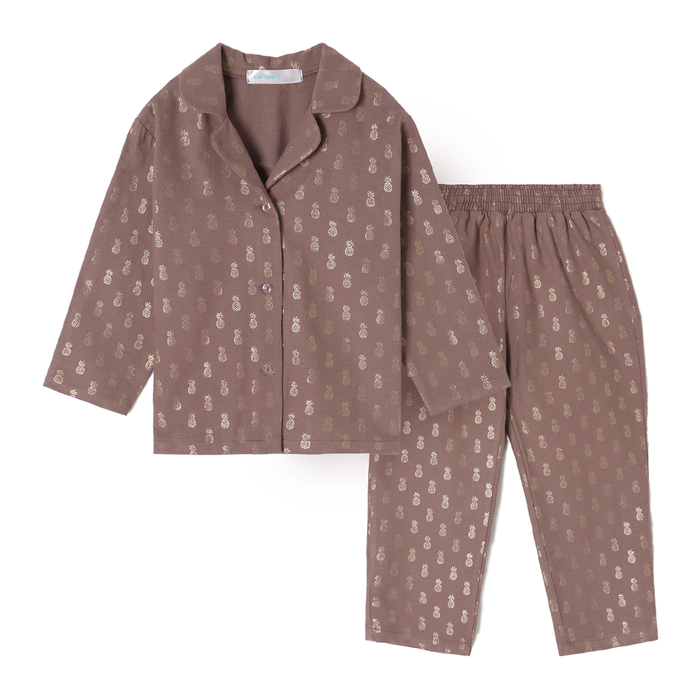 Пижама детская из фланели (рубашка, брюки) KAFTAN Ананасы, рост 98-104, кофейный