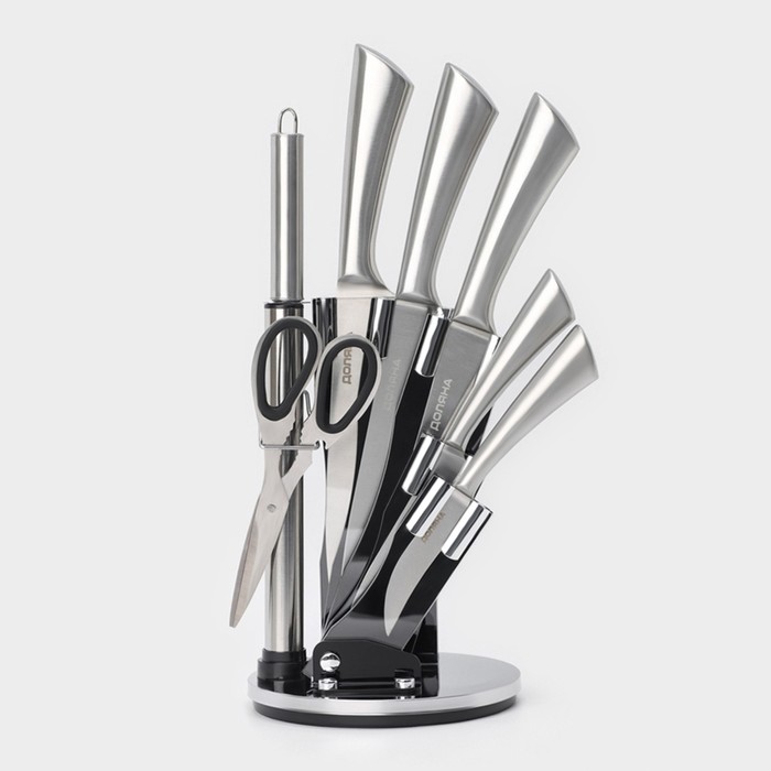 набор кухонных ножей bohmann на подставке 7 предметов Набор ножей кухонных на подставке Ardone, 7 предметов: 5 ножей, мусат и ножницы, цвет хромированный
