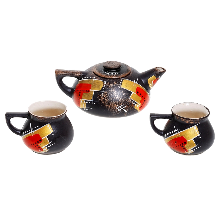 Набор чайный "Абстракция" чёрная глазурь, 3 предмета, 1 л/ 0,3 л