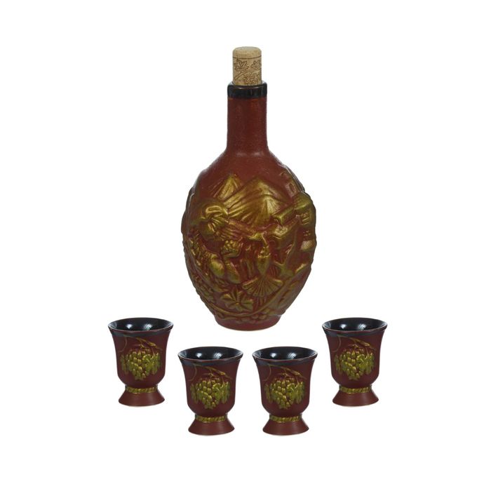 Штоф с рюмками "Тамина" коричневая глазурь, оливковое золото, 5 предметов, 0,5 л