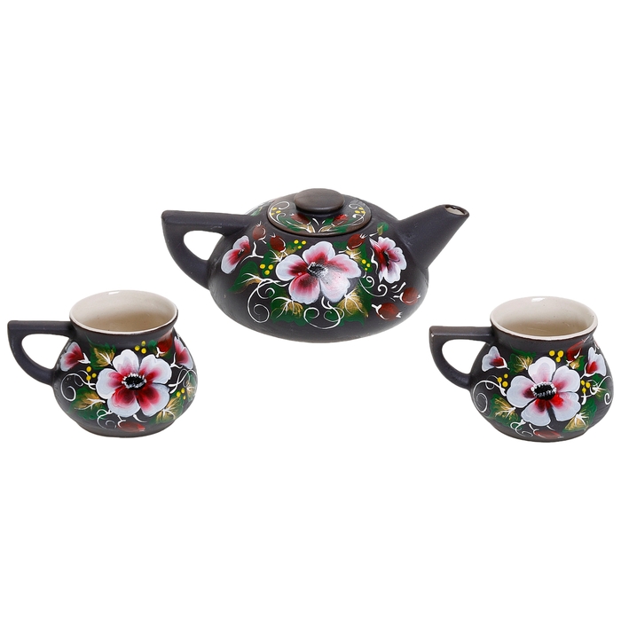 Набор чайный "Шиповник" чёрная глазурь, 3 предмета, 1 л/ 0,3 л
