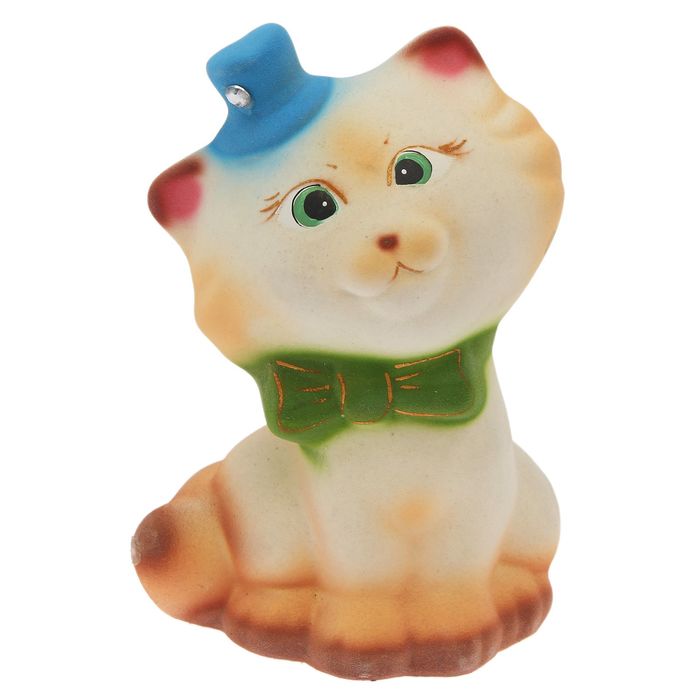 Копилка "Котик в шляпке" глянец, бело-бежевая