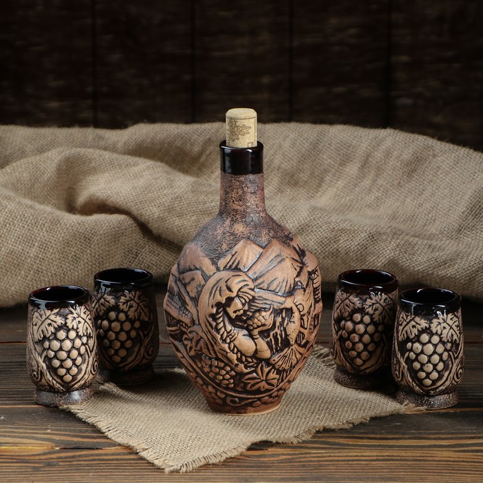 Штоф с рюмками "Тамина" коричневый, шамот, 5 предметов, 0,5 л, микс