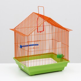 Клетка для птиц малая, крыша-домик (поилка, кормушка, жердочка, качель)35 х 28 х 43 см микс от Сима-ленд