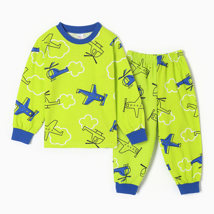Пижама для мальчиков, цвет зелёный/самолетики, рост 92 см