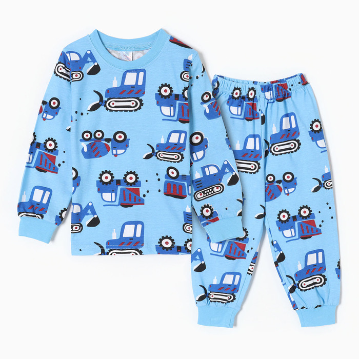 Пижама для мальчиков, цвет голубой/трактор, рост 92 см