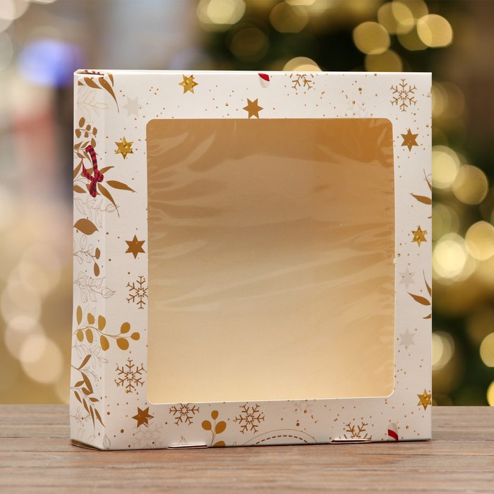 Коробка складная с окном Новогодняя 20 х 20 х 4 см коробка складная с окном сирень 20 х 12 х 4 см