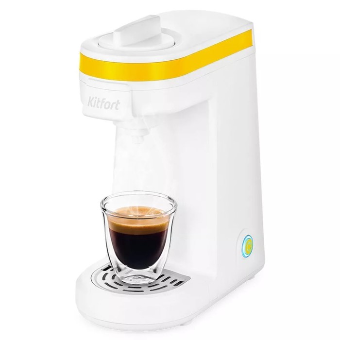 Кофеварка Kitfort KT-7122-3, капсульная, 800 Вт, 0.36 л, бело-жёлтая кофеварка kitfort кт 7121 3 капсульная 800 вт 0 36 л жёлтая