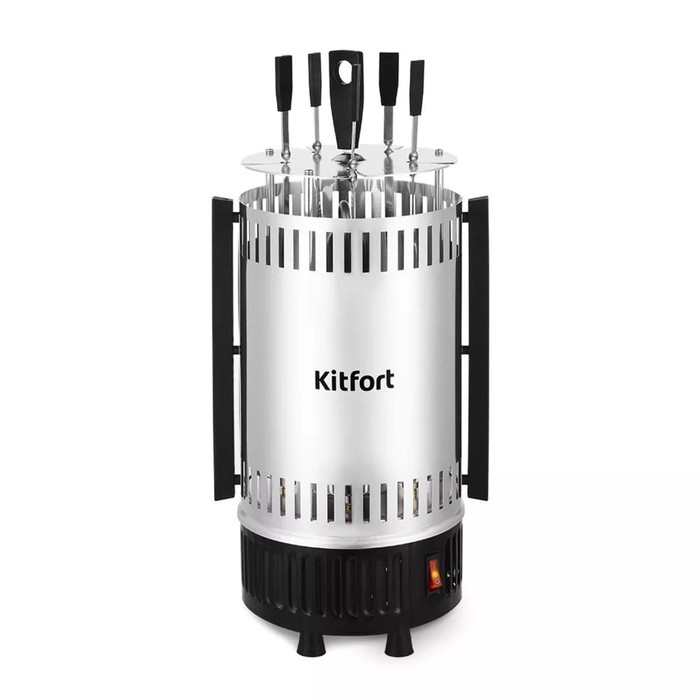 Электрошашлычница Kitfort KT-1406, 900 Вт, 5 шампуров, серебристо-чёрная электрошашлычница kitfort kt 1405 900 вт 5 шампуров серебристая