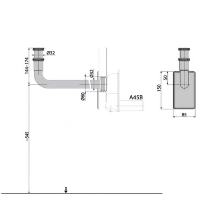 Колено металл с гайкой Alcadrain A438, d=32 5/4