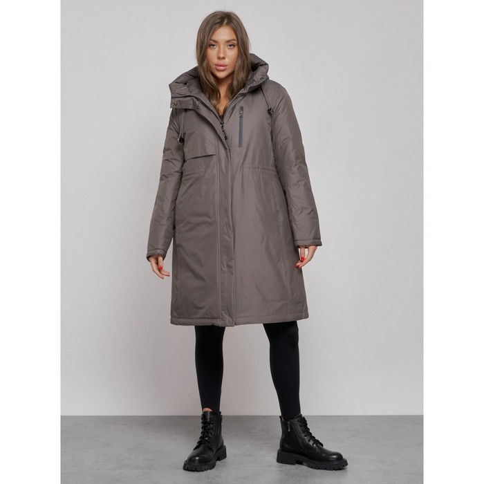 Пальто утепленное зимнее женское, размер 46, цвет тёмно-серый