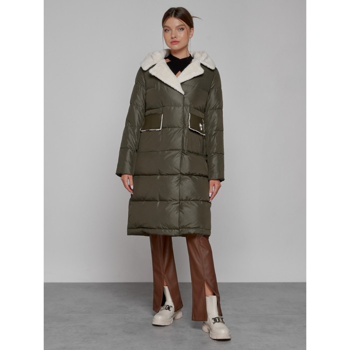 Пальто утепленное зимнее женское, размер 52, цвет хаки цена и фото