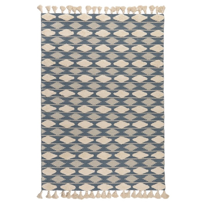Ковёр из хлопка синего цвета Argyle Ethnic, размер 160х230 см ковёр с геометрическим орнаментом ethnic размер 160х230 см