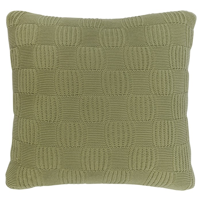 Подушка из хлопка рельефной вязки травянисто-зеленого цвета Essential, размер 45х45 см