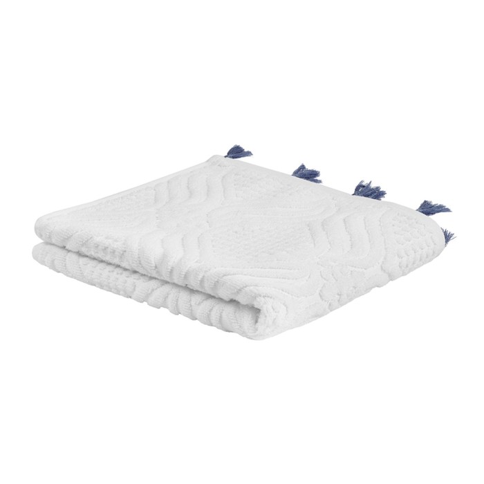 Полотенце для рук белое, с кисточками темно-синего цвета Essential, размер 50х90 см