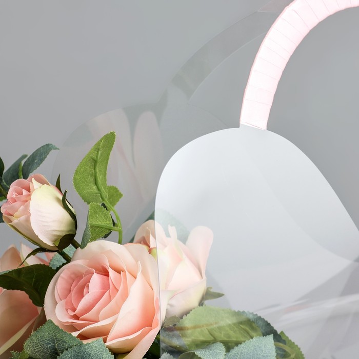 фото Переноска для цветов с лентой, 30х25х12 см, розовая