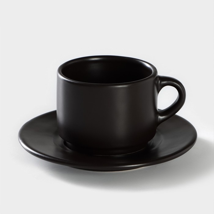 Чайная пара Carbone: чашка 200 мл, h=6,5 см, блюдце d=15,3 см, цвет чёрный