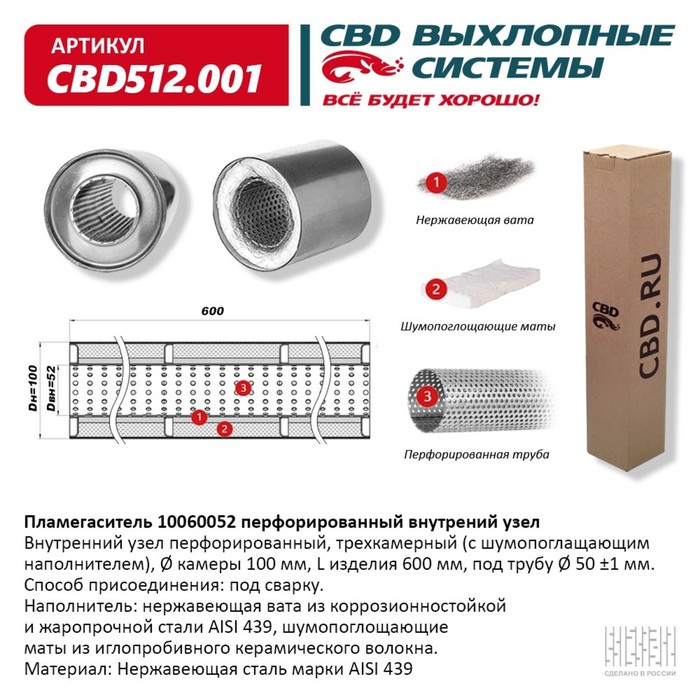 

Пламегаситель 10060052, перфорированный внутр. узел, 100 х 600 х 52, нерж.сталь