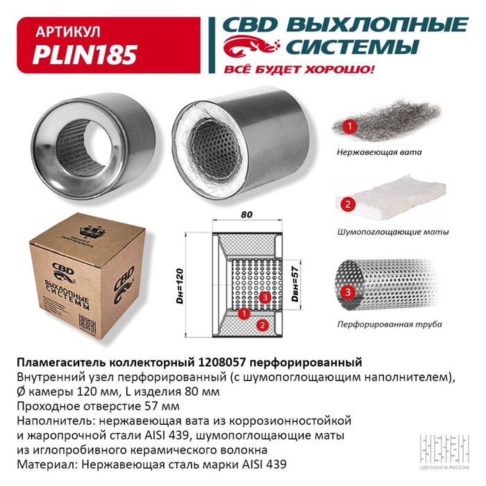 

Пламегаситель коллекторный 1208057, перфорированный, 120 х 80 х 57, нерж. сталь