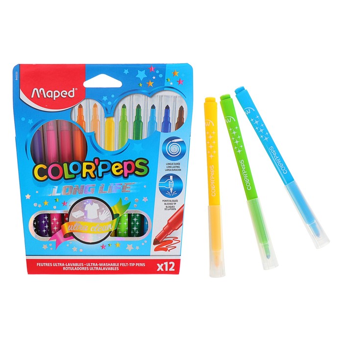 Фломастеры трехгранные 12 цветов LONGLIFE, европодвес