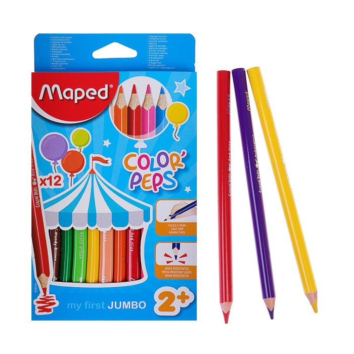 Карандаши трёхгранные, 12 цветов, Maped Color Peps Maxi, утолщённые, европодвес карандаши цветные maped color peps pastel 12 цветов
