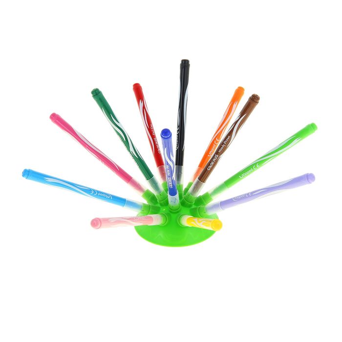 Фломастеры 12 цветов JUNGLE INNOVATION, утолщенные, смываемые, на подставке, блистер