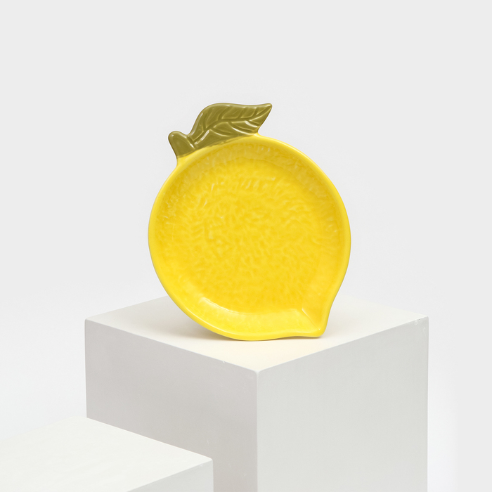 Тарелка керамическая Лимон, плоская, желтая, 19 см, 1 сорт, Иран тарелка керамическая персия плоская 25 см синяя 1 сорт иран