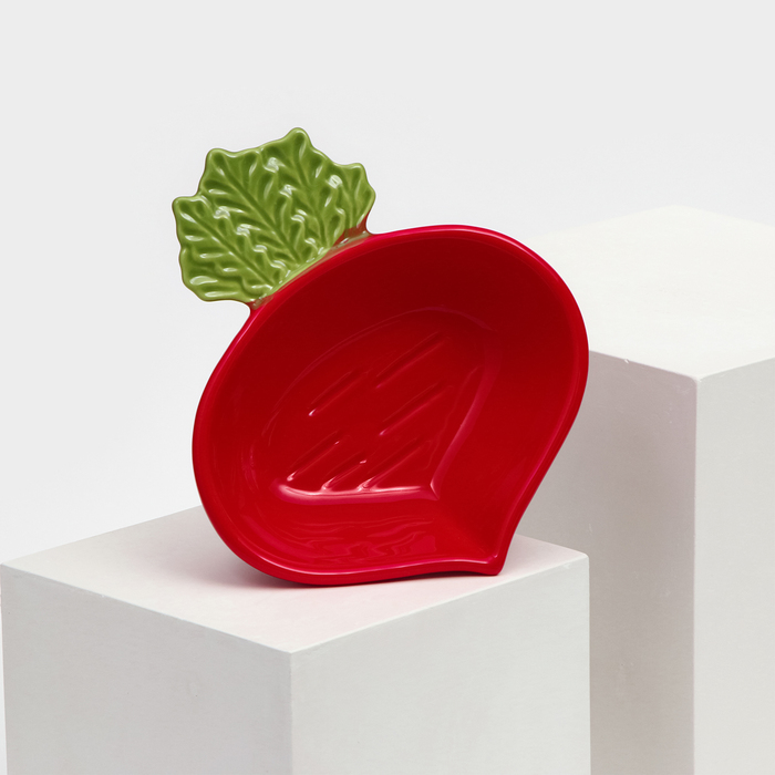 Тарелка керамическая Редис, глубокая, красная, 16 см, 1 сорт, Иран тарелка керамическая кабачок глубокая зеленая 29 см 1 сорт иран