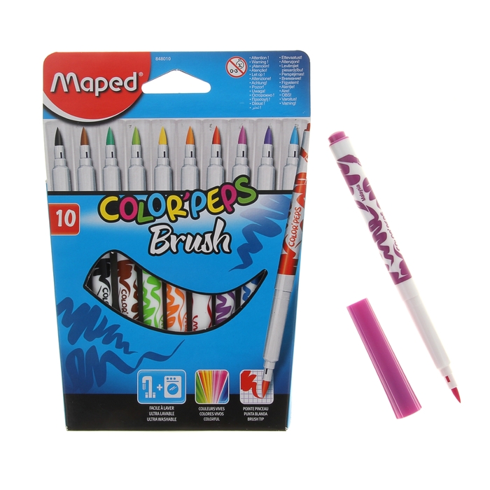 Фломастеры-кисти трехранные 10 цветов COLOR'PEPS BRUSH, европодвес