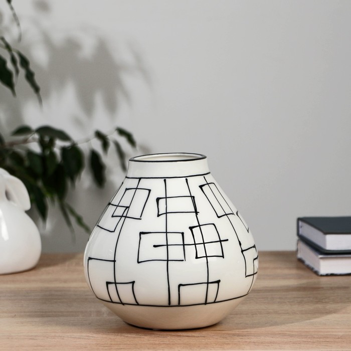 Ваза керамика настольная Пикассо (ручная роспись) квадраты, h=17 см, d=7см чёрно-белый ваза керамика настольная амалья h 18х9 см d 7см белый