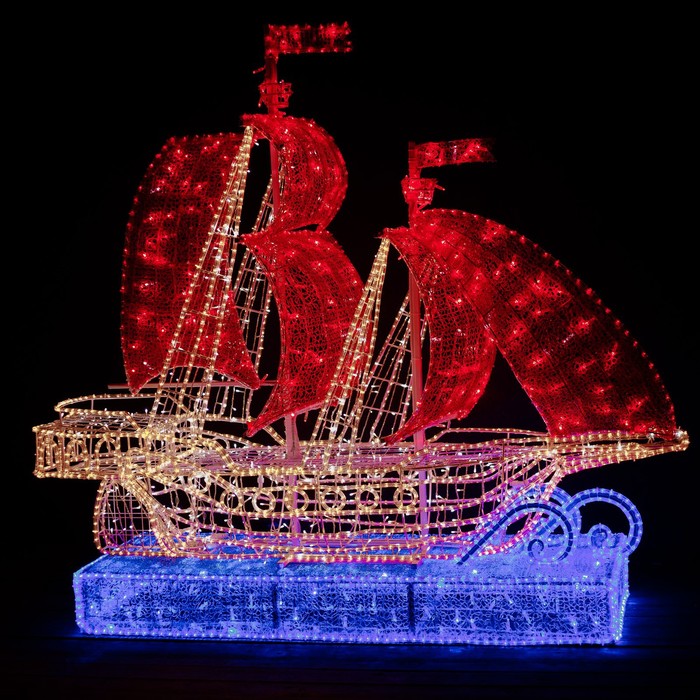 Светодиодная фигура «Корабль с алыми парусами», 120 × 135 × 40 см, 100 Вт, 220 В светодиодная фигура лебедь 135 × 135 × 75 см 100 вт 220 в
