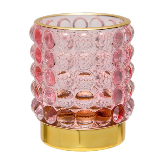 подсвечник вещицы рельеф розовый h 80 мм Декоративный подсвечник из цветного стекла, 70×70×80 мм, цвет розовый