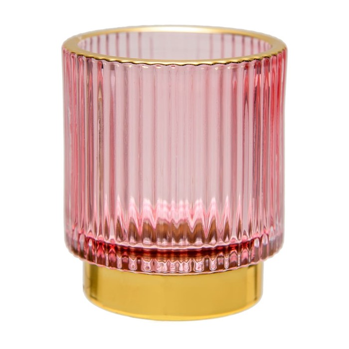 Декоративный подсвечник из цветного рельефного стекла, 70×70×80 мм, цвет розовый