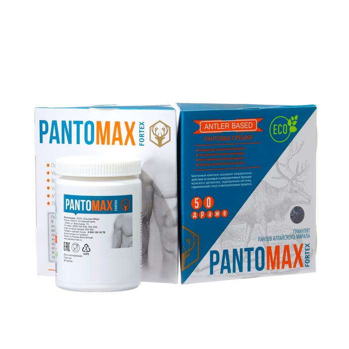цена Биогенный комплекс Pantomax fortex для мужского здоровья, 2 уп. по 50 драже