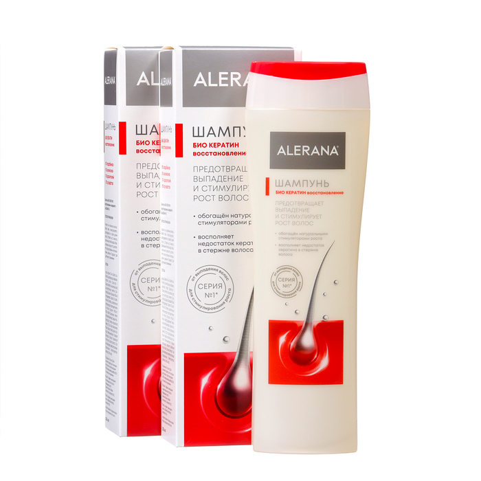 Шампунь для волос Алерана био кератин, восстанавливающий, 2 флакона по 250 мл алерана шампунь био кератин для восстановления 250 мл для укрепления для слабых волос