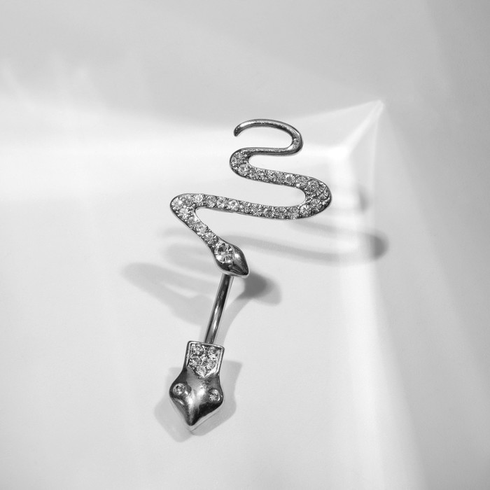 Пирсинг в пупок «Змея», цвет белый в серебре