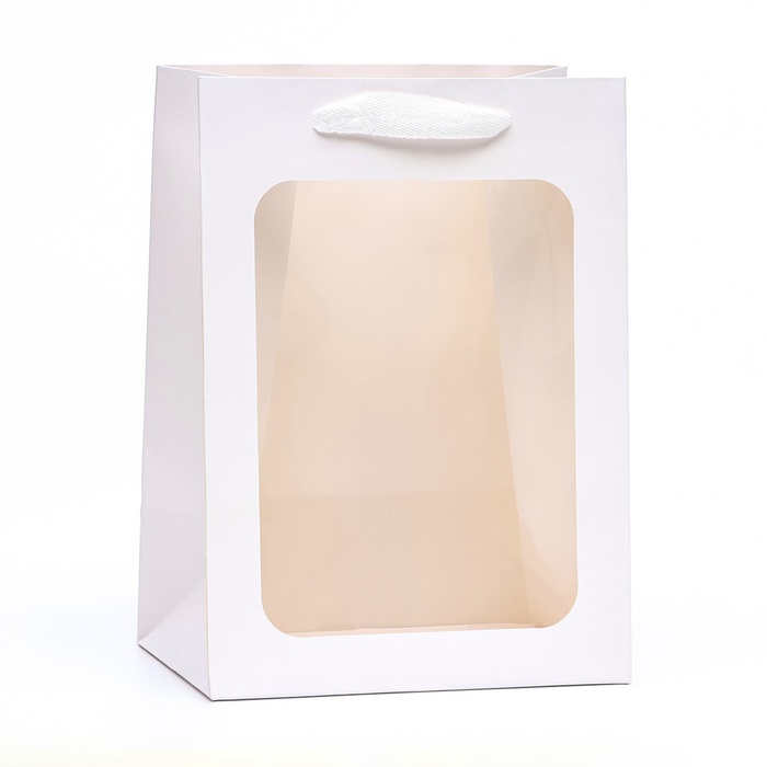 Пакет подарочный, с окном, 25 х 18 х 13 см, белый пакет подарочный крафт с окном белый 25 х 25 х 25 см