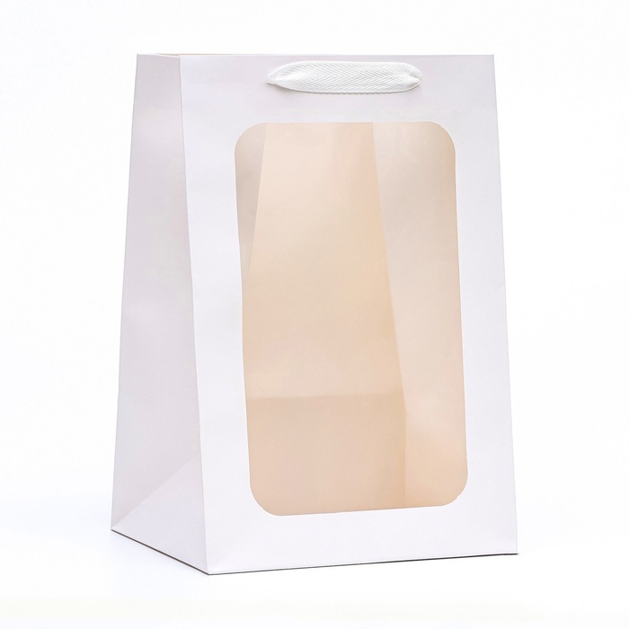 пакет подарочный крафт с окном розовый 20 х 20 х 20 см Пакет подарочный, с окном, 30 х 20 х 16 см, белый
