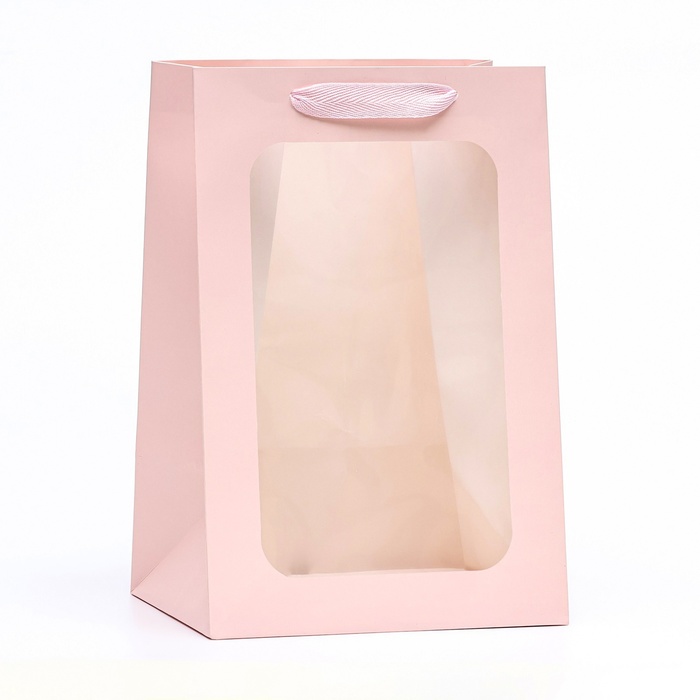 Пакет подарочный, с окном, 30 х 20 х 16 см, розовый