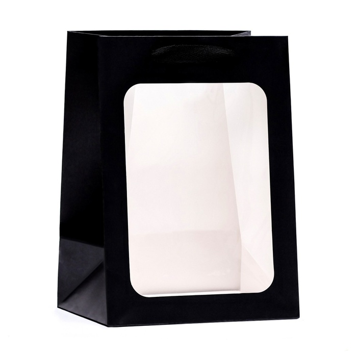 Пакет подарочный, с окном, 25 х 18 х 13 см, черный пакет подарочный крафт с окном белый 25 х 25 х 25 см