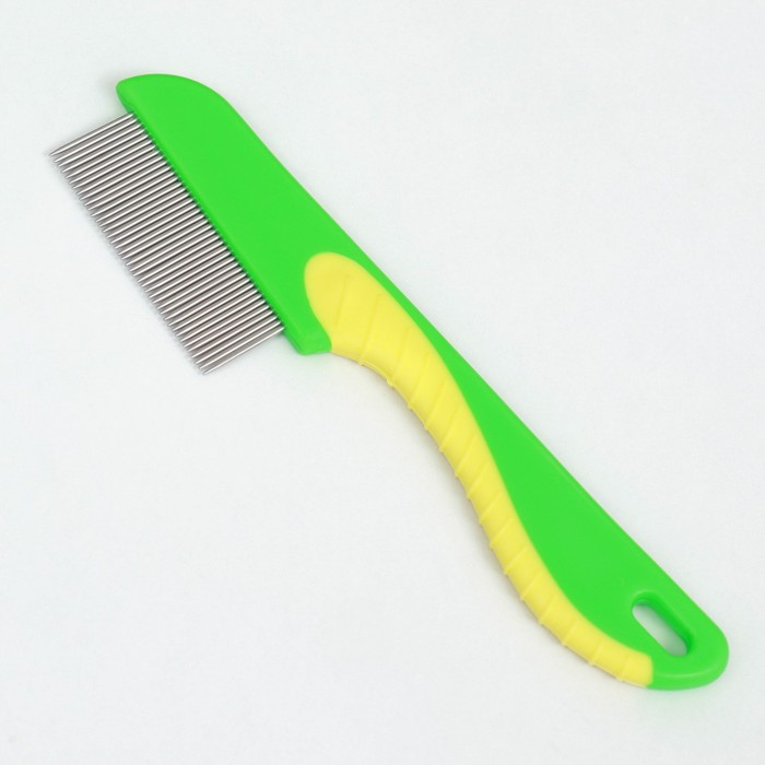 фото Расческа для шерсти 15,6 х 3,6 см, короткие зубья 1,7 см, зелёно-жёлтая пижон