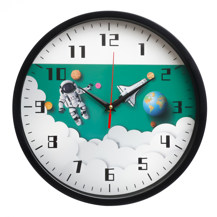Детские настенные часы Космонавт, плавный ход, d-30 см